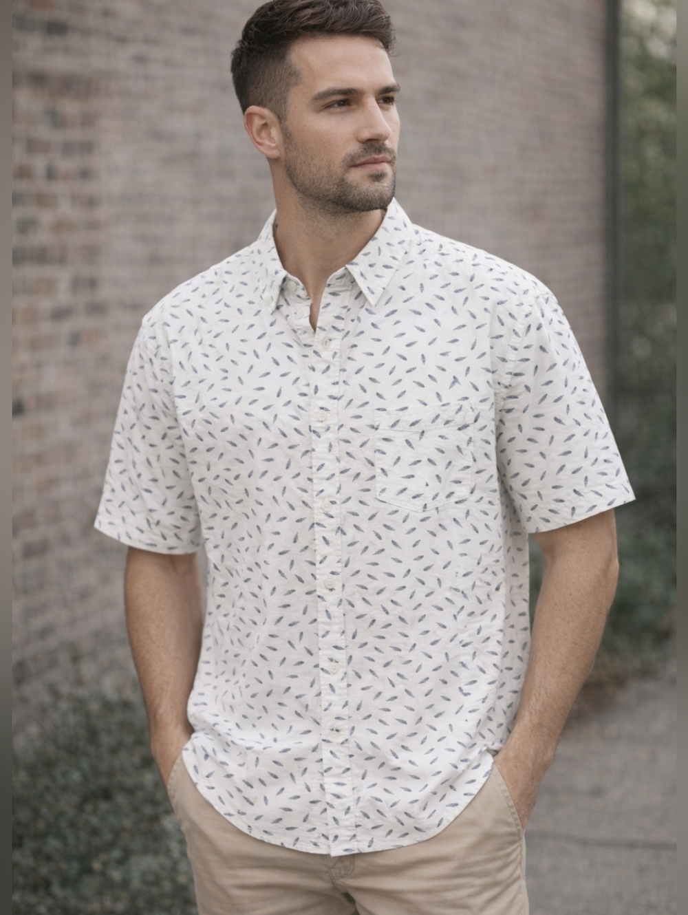 Mens Jachs New York Short Sleeve Blue/White  Boho Feather Print Cotton. Size XXL